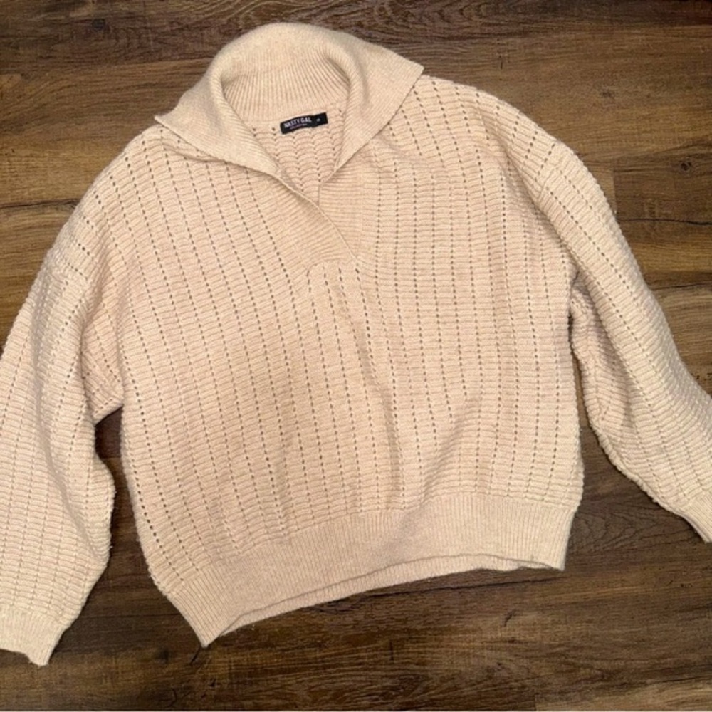 Nasty Gal Tan Knit Collared Sweater